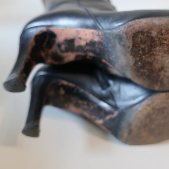 Women Gucci Black 100% Leather Alligator Croc Knee High Heel Designer Boots 6 - Picture 9 of 16